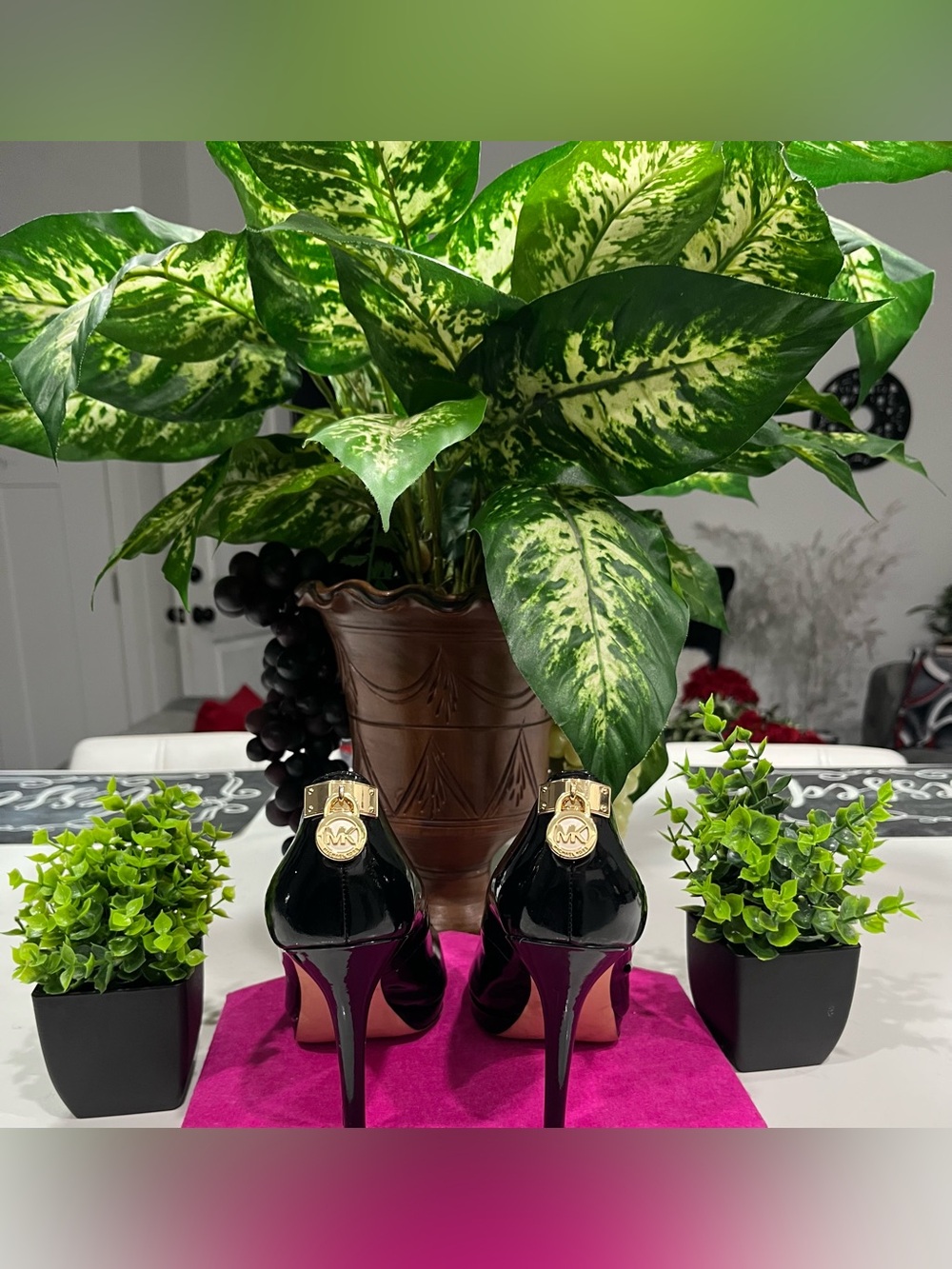 Michael Kors Black Patent Leather Stiletto Heels with Gold Logo Accent